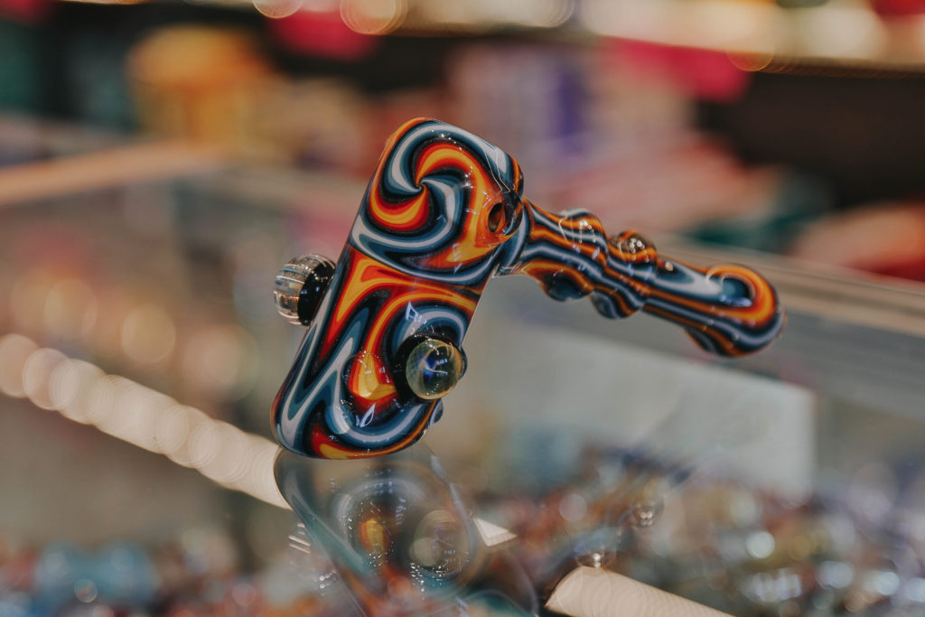 orange, blue, white and black glass from Bear Necessities Smoke Shops