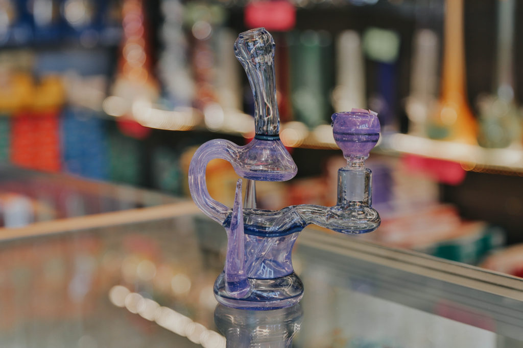 purple glass bubbler from from Bear Necessities Smoke Shops